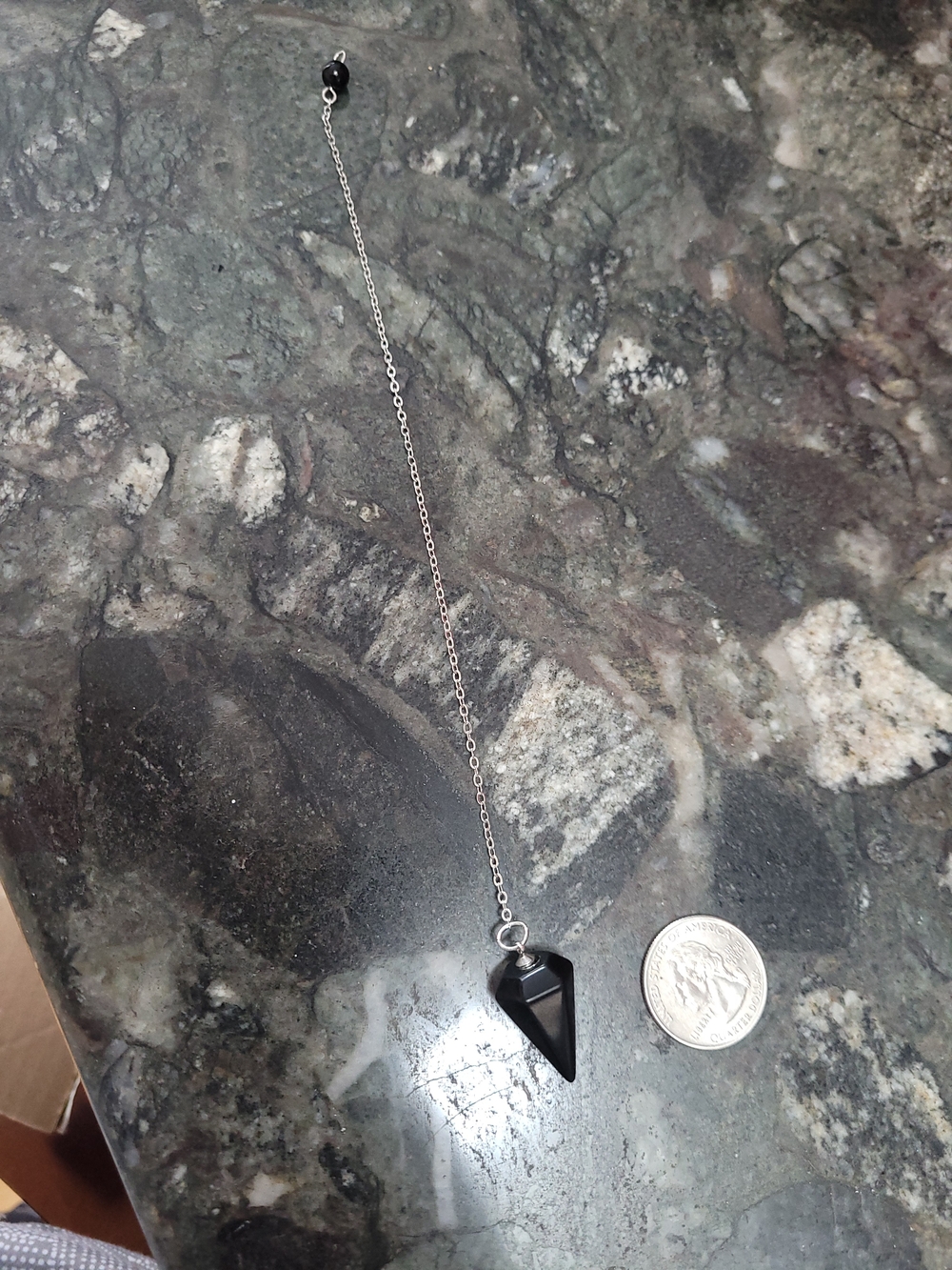 Black Onyx Point Pendulum with Silver Chain